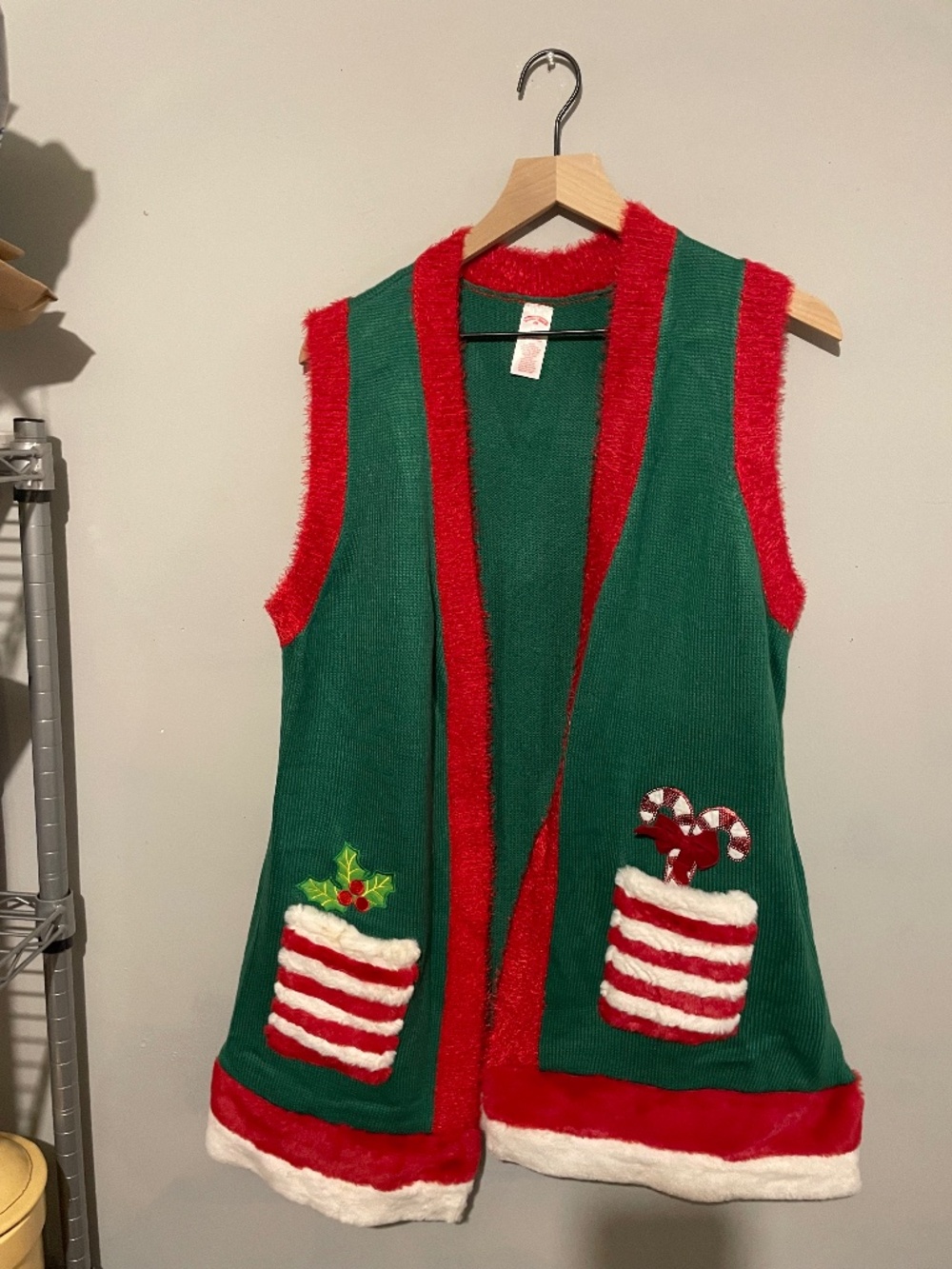 Holiday time women’s large green and red Christmas vest sweater